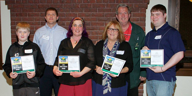 One To Watch Award Winners (left to right: Davis Hamilton, Chad Nath-GRMC, Melissa Berman-The The Purple Cucumber, Cynthia Sherman and Jim White-Bates Flowers By Dzyne, and David CountsGamers - Grinnell)
