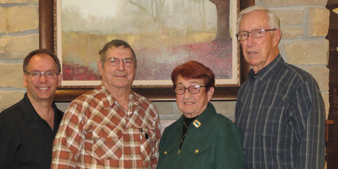 Pictured l - r; Dion Schrack, St. Francis Manor Executive Administrator; Ken Eggman, Seeland Park resident; Betty Hammond, St. Francis Manor Foundation Board Member; and Bob Terlouw, Seeland Park resident.