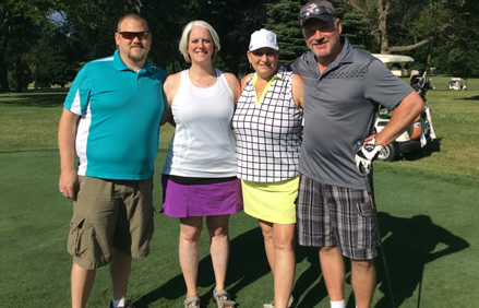 GRMC’s golf outing provided the excellent backdrop for friends to enjoy a day of golf with friends. Shown from left: Derrick Sears, Kim Sears, Mary Duke, and James Duke.