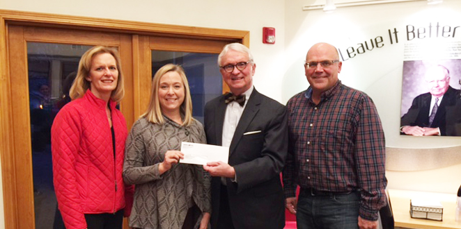 L-R; Barb Baker-Grinnell Mutual Reinsurance Advertising and Community Relations Director; Jessica Dillon-Greater Poweshiek Community Foundation Co-President; Larry Jansen-Grinnell Mutual Reinsurance President and CEO and Tim Douglas-Greater Poweshiek Community Foundation Co-President.